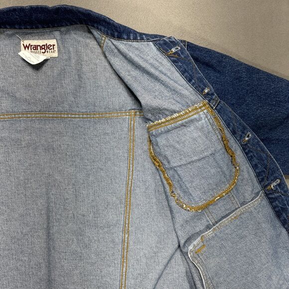 Wrangler Jean Jacket Mens Extra Large Blue Rugged Wear Trucker Denim RJK30AN - Picture 5 of 16